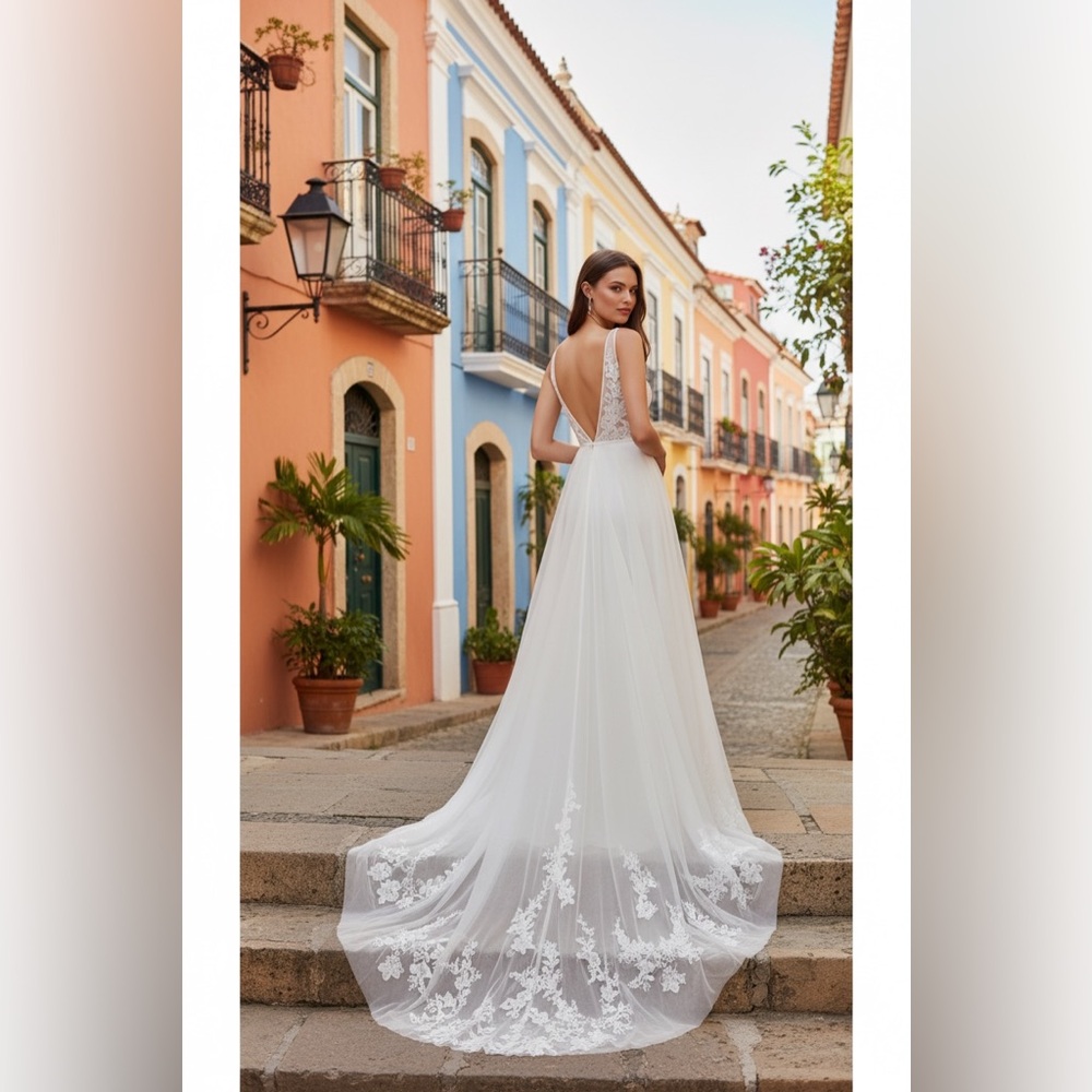 Elegant Ivory Lace-Back Wedding Dress
